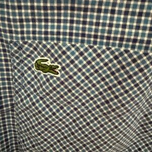 Lacoste Blue Plaid Shirt with Green Crocodile Logo